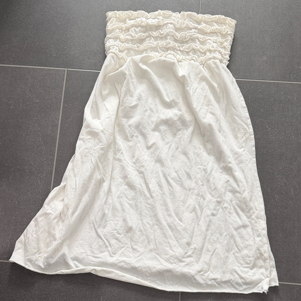 White Strapless Ruffle Dress